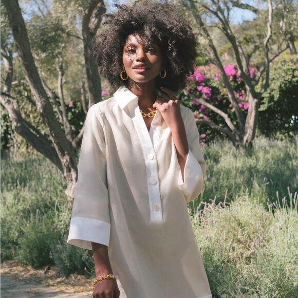 Tuckernuck linen mini collared dress XS ivory Collier - Picture 2 of 10